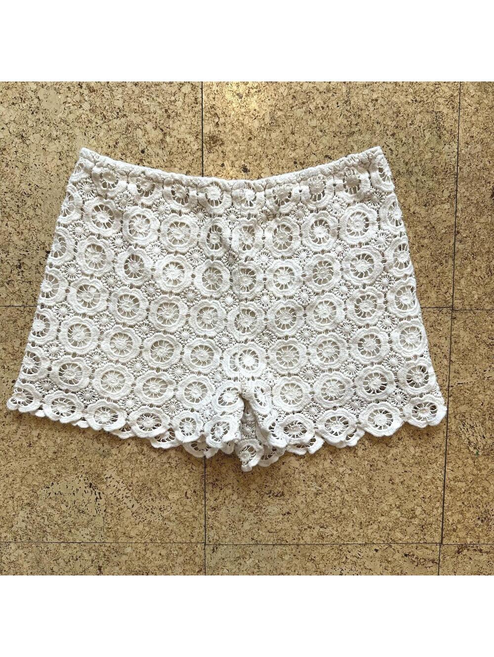 DESIGN LAB Crochet Short Shorts Cream Women's Small Boho Festival Summer Cottage